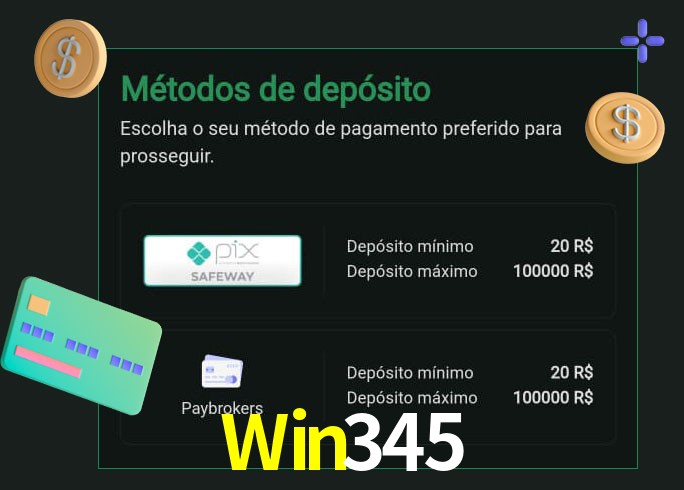 O cassino Win345 oferece uma grande variedade de métodos de pagamento